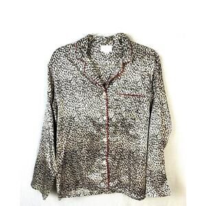 Animal Print Sleepwear Pajama Top Character Women Medium Black Red Sexy Silky